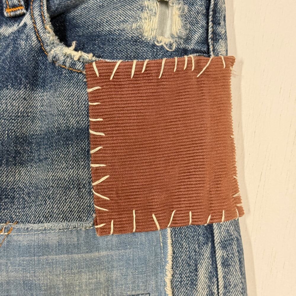 Moussy VIntage Patchwork Jeans Size 27 Blue Denim Button Fly Distressed Boho - Picture 7 of 11
